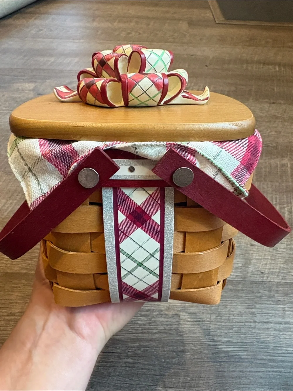 Longaberger Small Plaid Tidings 2013 Tree Trimmimg Lid Fabric & Protector NWT
